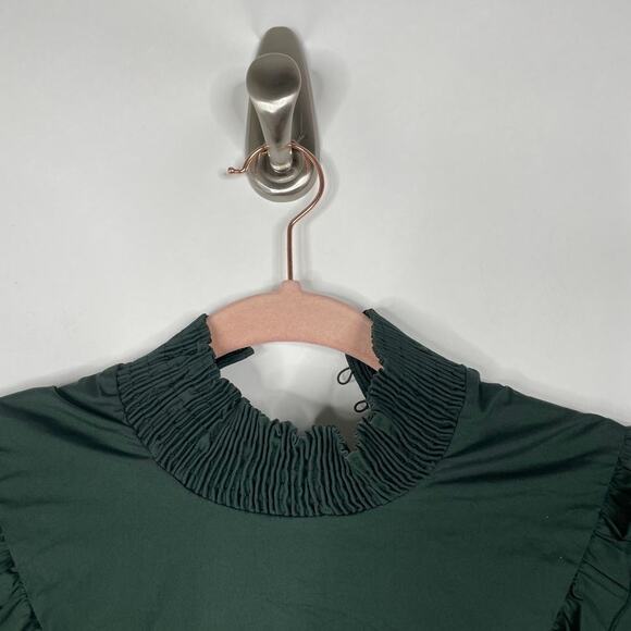2/$30 Zara Poplin Shirt XS Ruffle Frills Bottle Balloon Sleeve Puff Green #1663 - Picture 4 of 15